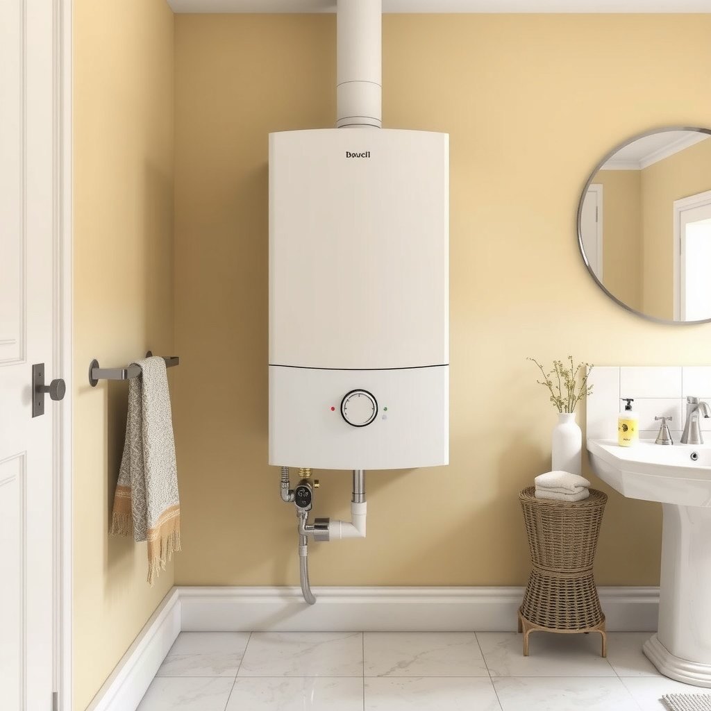 Boiler installed in a bathroom.